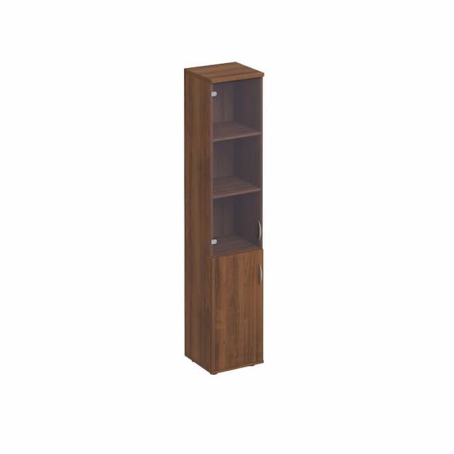 Шкаф для документов узкий со стеклом Юнитекс Комфорт КФ К.381 ОФ (40x38x200) французский орех