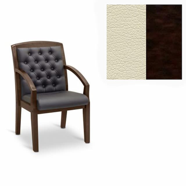 Кресло посетителя Юнитекс Граф+с утяжкой экокожа премиум светло-бежевая CN1112/дерево-венге